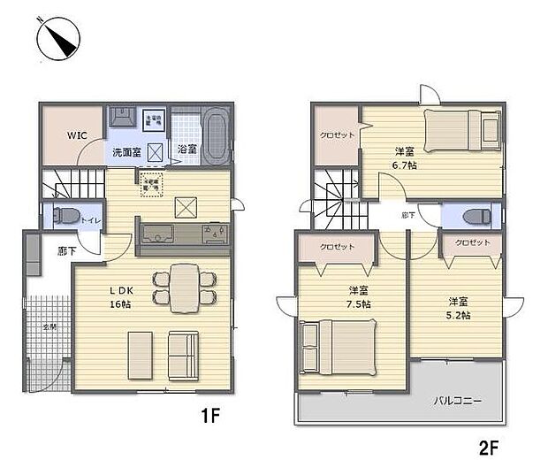 建物プラン例(3区画)3LDK、土地価格2780万円、土地面積112.34m2、建物価格1700万円、建物面積89.84m2