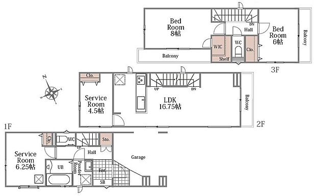 (B号棟)、価格6090万円、2LDK+2S、土地面積67.05m2、建物面積115.17m2