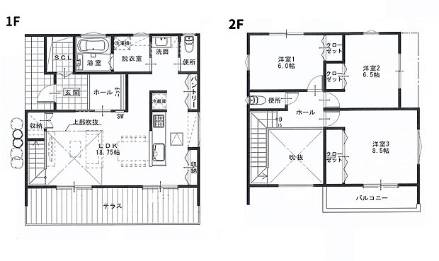 【1号地参考プラン】
南向きの広々としたリビングから庭が見渡せるので、お子様が庭で遊んでいても安心です!大きな庭付きで色々なレジャーを楽しめます!