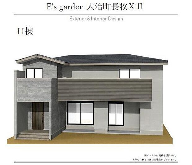 【【H棟　外観パース】】外壁のコントラストがスタイリッシュな印象の外観デザインです。随所に窓を配し、たっぷりの陽光と心地良い風が舞い込む住まいです。