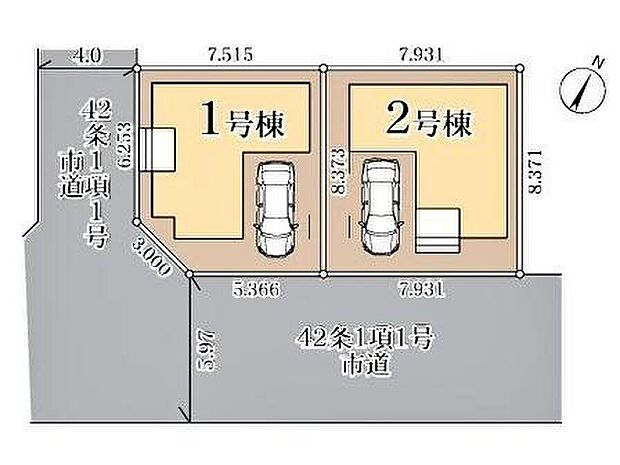【区画図】
南面道路に面しているため、陽光降り注ぐ明るいお住まいとなっております♪