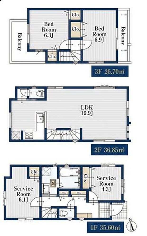 (3号棟)、価格6880万円、2LDK+2S、土地面積85.72m2、建物面積99.15m2