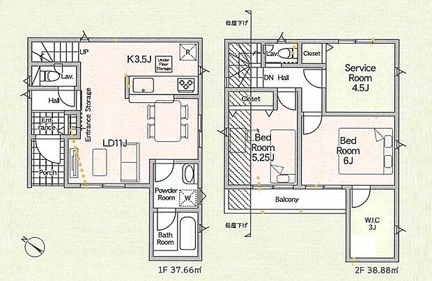 (1号棟)、価格2790万円、2LDK+S、土地面積72.98m2、建物面積76.54m2