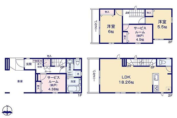 (A号棟)、価格3890万円、2LDK+2S、土地面積63.47m2、建物面積107.95m2