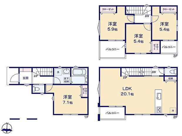 (1号棟)、価格6180万円、4LDK、土地面積70.43m2、建物面積117.58m2