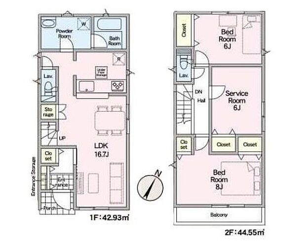 (2号棟)、価格3680万円、2LDK+S、土地面積93.23m2、建物面積87.48m2