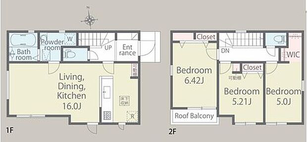 【3LDK】全ての居室が南向きとなり明るい空間となります。ゆっくりくつろげる16帖LDKに家族みんなが集まるコミュニケーションハウス。
WICは洋服はもちろん、お子様との思い出もたっぷりしまえます。