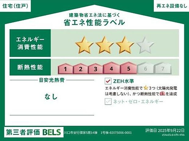 【【省エネ性能ラベル】】こちらの物件はZEH水準を満たした、省エネ性能に優れた物件です。　光熱費を抑えて暮らすことができるだけでなく、「熱の入りにくさ・逃げにくさ」という観点でも影響を受けにくい建物のため、長く快適にお過ごしいただけます♪　※本ラベルは特定の住戸の性能を示すものであり、全ての住戸の性能を示すものではありません。