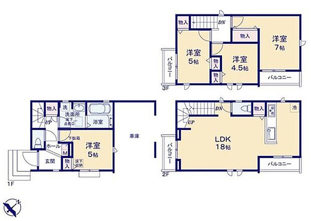 【3LDK+S】ビルトインガレージの車庫は雨からお気に入りのお車を守ってくれます♪リビングイン階段で家族がリビングで顔を合わせる事で会話も増え、ますます家族の絆も深まりますね♪