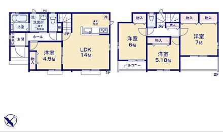 リビング隣に洋室の間取り。来客用にはもちろん、キッチンからもお子様を見守ることができるので遊び部屋に最適です♪ワイドバルコニーなら大きな洗濯物もらくらく干せます♪ 