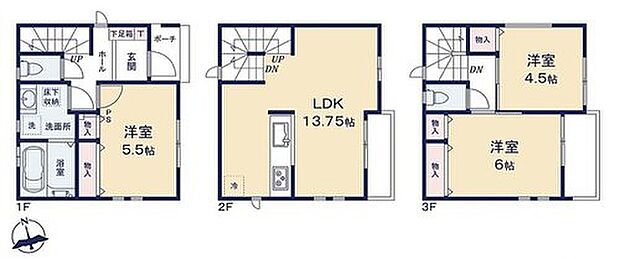 【3LDK】◆2階リビングは陽当たり・風通し共に良好で、ご家族みんなで過ごす空間をより居心地良くしてくれます♪
◆家族のコミュニケーションを重視した対面式キッチン・リビングイン階段プラン♪