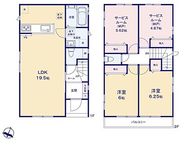 2階に部屋をまとめることで、ご家族それぞれのプライベート空間も保てます！2部屋の納戸は窓付き、収納付きなので居室としても問題なくお使いいただけます♪水回りもまとまっているので家事がスムーズに動けます！ 