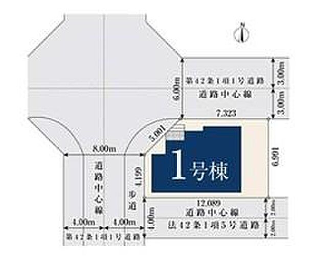 【全体区画図】道幅の広い角地なので明るく開放感に溢れた好立地です！スーパー、コンビニなど商業施設も徒歩5分内に揃っているのでお買い物も便利なエリアです☆