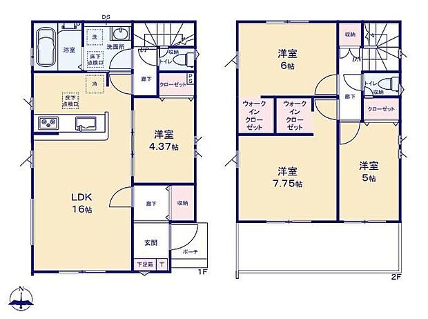 【4LDK】ライフスタイルに合わせて使いやすいリビング横の洋室!衣類の管理がしやすいWICを2部屋に配置♪洗濯物を一度にたくさん干せる2部屋を繋ぐワイドバルコニー!お布団の出し入れもらくらくです♪