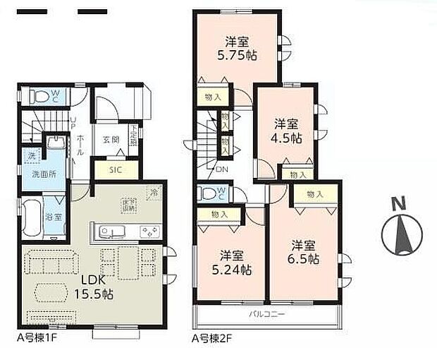 【4LDK】洋室を2階に集約し、プライバシーにも配慮した間取りプラン！
玄関横のシューズインクロークには、お部屋には持って入りたくないアウトドア用品や雨具など収納も可能です☆