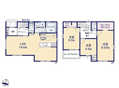 開放感あふれる19帖のリビングは、ご家族でくつろげる広々とした空間です！対面式キッチンでご家族のコミュニケーションが増える間取り♪8.25帖の寝室には大容量のWIC完備！ 