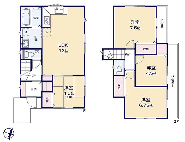 【4LDK】☆L型キッチンを採用☆空間を有効活動した動線が短く、手早く作業できるL型キッチン。コーナーにスパイスを置いてもよし♪LDKは南側にスペースが十分とれているので日当たり良好です♪