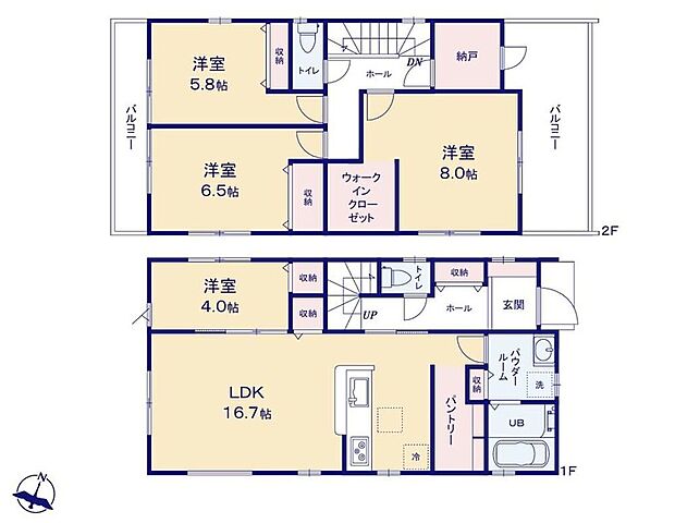 【4LDK+S】雨の日でも使える浴室乾燥機とホスクリーン付き!花粉症の季節なども安心☆主寝室は8帖の広々空間を確保し、たっぷり収納できるウォークインクローゼットを完備!