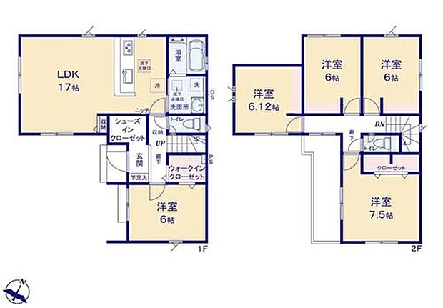 【5LDK】玄関横のSICには、お部屋には持って入りたくないアウトドア用品の収納も可能です。
収納力が嬉しいWIC。掃除機をそのまま持ち込めるので大掃除もらくちん！
また廊下から行き来が出来きるバルコニーで便利ですね！