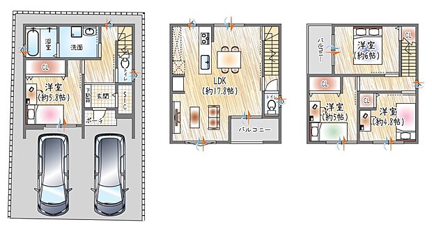【参考プラン図】(ベストプラン)
建物価格:2,180万円~、建物面積:98.15m2