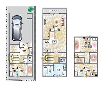家事動線の効率化とプライバシー確保を両立させたリビングと水回りに扉のあるプラン 