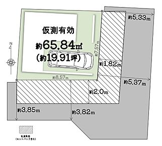 ＼ 東向き・南側通路につき角地のような土地！陽当たり・通風良好◎／
■私道負担：約34.54m2(約10.44坪) ※セットバック含む
■東側 約5.33ｍ～約5.37ｍ(幅員)/公道
■南側 約3.82ｍ～約3.85m(幅員)/通路 