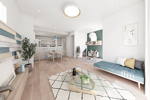 【クラフト感漂う憩いの空間に自分らしいアトリエのある家】ゆったりとしたリビングに各々がアイデア次第で遊びや趣味を気兼ねなく楽しめるアトリエスペースを確保。クラフト感があたたかなKIRINOKA MIX貼が家族の集まる空間を居心地の良い雰囲気に仕上げてくれま