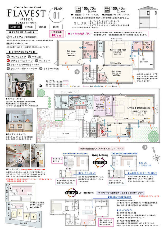 【3LDK(2・4LDK対応可※有償工事)】3LDK(2・4LDK対応可※有償工事)+ユーティリア+ファミリーストレージ+2ウォークインクロゼットコーナー+シェアクロゼットコーナー+パントリー+リネン庫