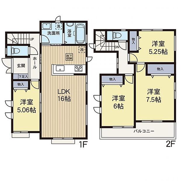 【D号棟】嬉しい角地。1階に水回り＋洋室、2階に3部屋とゆとりのあるプラン