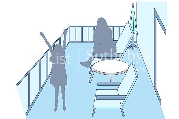 ■屋上テラス■光と風を感じるバルコニー。青空の下でのんびり過ごしたり、家族との団らんスペースと使い方は自由自在!景色を一望できる開放感が、日常のリフレッシュとなります。