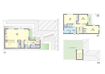 6号地の（129.64m2(専用通路部分約48.00m2含む)）土地は、2段宅地（約81.64m2と約48.00m2部分・高低差約2.0m）です。 