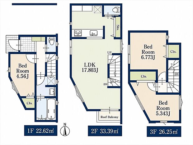 1区画建物参考プラン間取り図 3LDK 建物価格1510万円 面積82.26m2(車庫面積11.17m2含む)