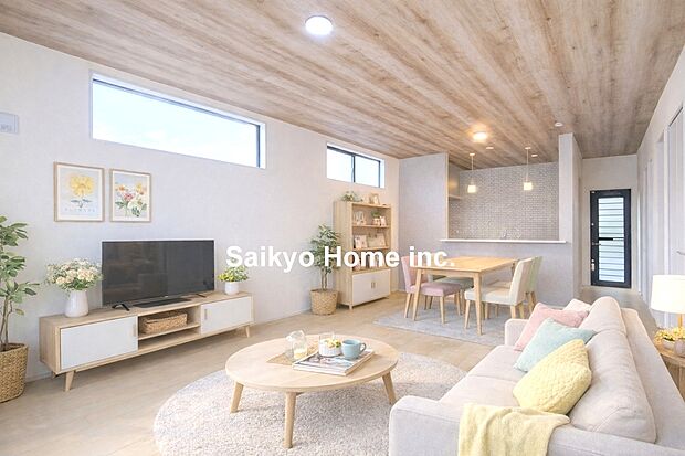 【リビング】18帖超の広々LDK。南に面した窓からは暖かな陽光がたっぷり差し込みます。また通気性にも優れた設計です。※家具等はCG加工しております。