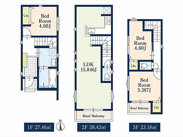 【2区画建物参考プラン】2区画建物参考プラン間取り図 3LDK 建物価格1520万円 面積81.07m2(車庫面積10.55m2含む)