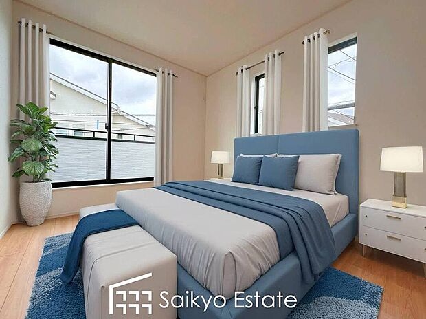 【洋室(施工例)】2面採光で明るく風通しも良好です!天気の良い日は是非窓を開けて空気の入れ替えをしてみるのはいかがでしょうか♪