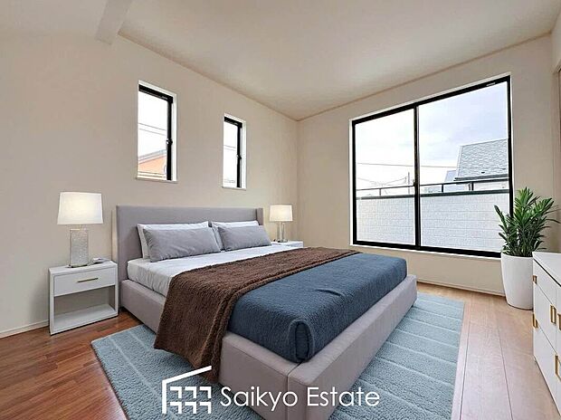 【洋室(施工例)】2面採光で明るく風通しも良好です!天気の良い日は是非窓を開けて空気の入れ替えをしてみるのはいかがでしょうか♪