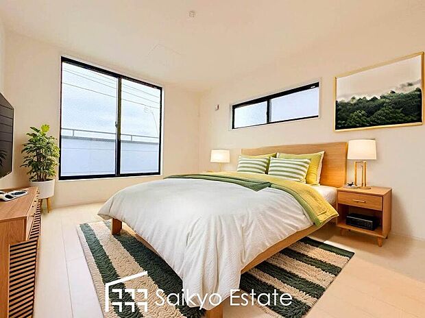 【洋室【施工例】】2面採光で明るく風通しも良好です!天気の良い日は是非窓を開けて空気の入れ替えをしてみるのはいかがでしょうか♪