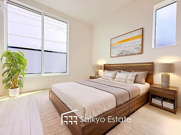 【洋室【施工例】】2面採光で明るく風通しも良好です！天気の良い日は是非窓を開けて空気の入れ替えをしてみるのはいかがでしょうか♪
