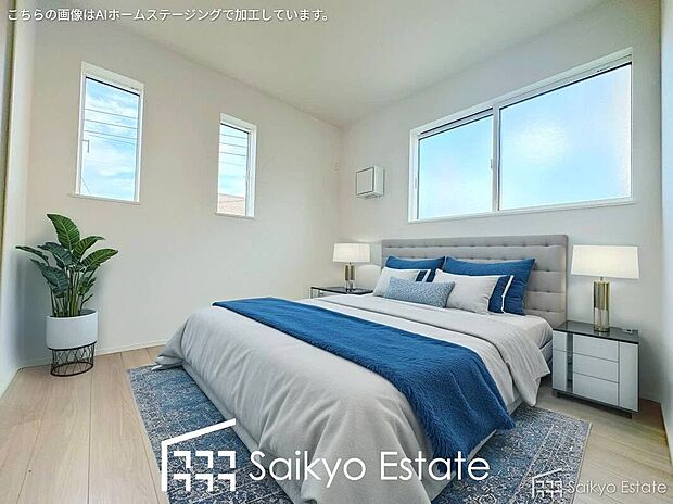 【洋室(施工例)】2面採光で明るく風通しも良好です!天気の良い日は是非窓を開けて空気の入れ替えをしてみるのはいかがでしょうか♪