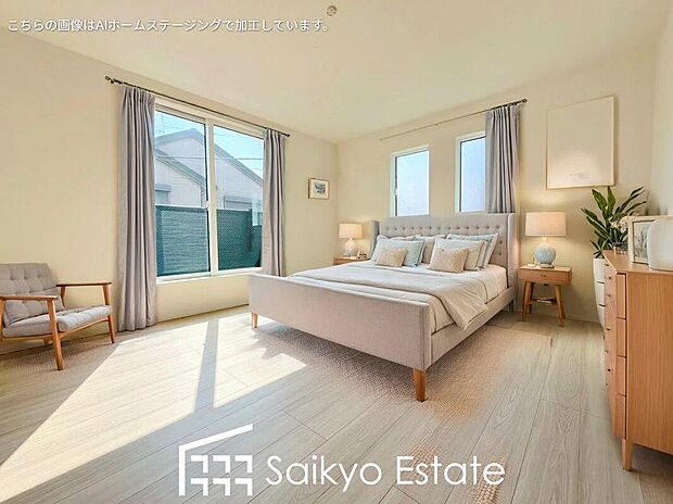 【洋室【施工例】】2面採光で明るく風通しも良好です！天気の良い日は是非窓を開けて空気の入れ替えをしてみるのはいかがでしょうか♪
