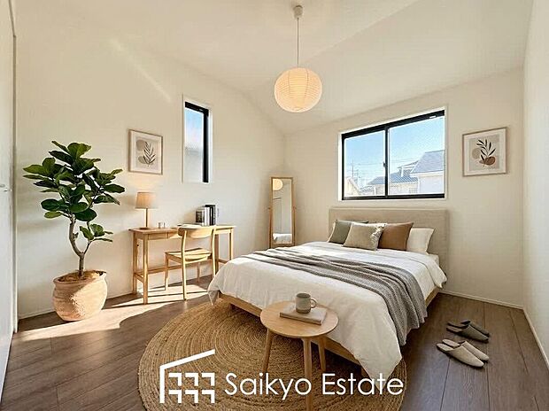 【洋室【施工例】】2面採光で明るく風通しも良好です!天気の良い日は是非窓を開けて空気の入替をしてみるのはいかがでしょうか♪