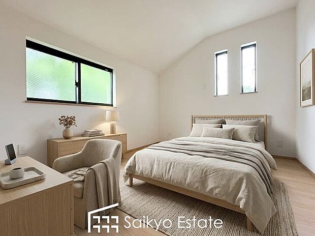 【洋室】窓と収納のある居室が5部屋ございますので、プライベートを分けてのんびりお寛ぎいただけます♪※家具や小物類はCG加工しています。