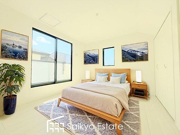 【洋室【施工例】】全居室、南側より採光を取り込める嬉しい間取り♪長時間、陽光が差し込み明るく快適な空間です♪