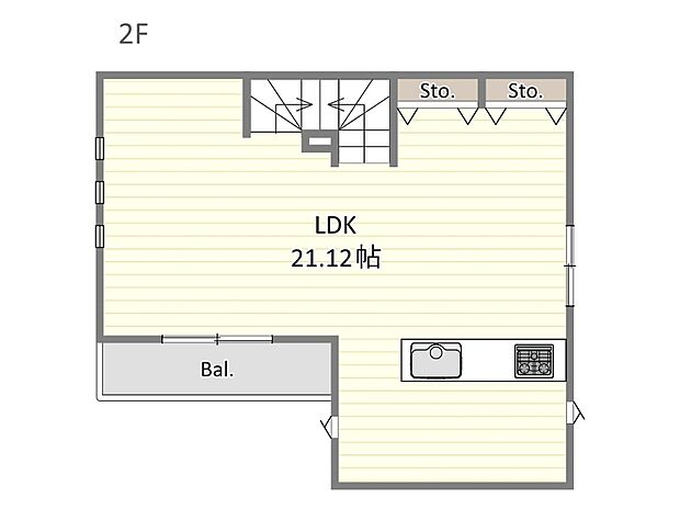 【間取図：2F】
LDKは21帖超と広々！収納もございますのでスッキリとした住空間に！
