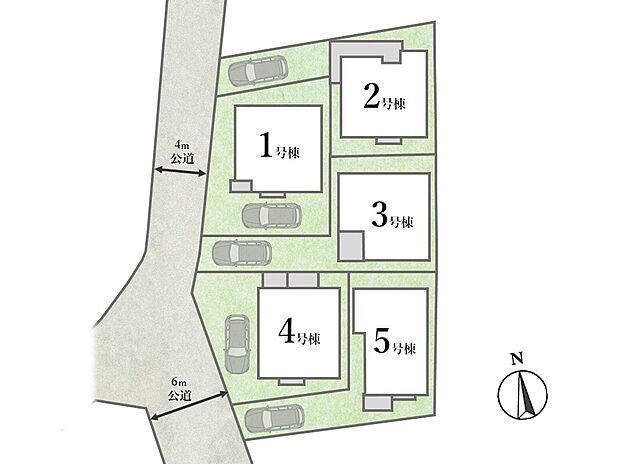 【全体区画図】
京王井の頭線「西永福」駅徒歩10分、「浜田山」駅徒歩11分、京王線「桜上水」駅徒歩18分で利用可能な利便性の高い好立地に佇む邸宅が全5棟で誕生!