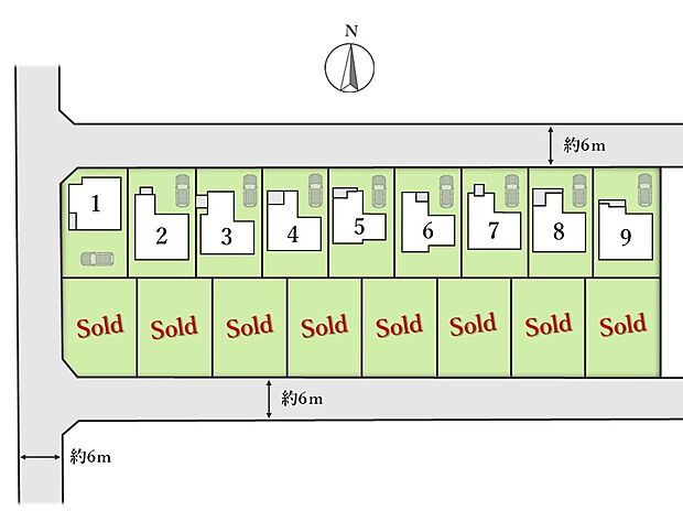 【全体区画図】
最終9棟となりました！
稲城市の自然豊かな新区画に大型分譲住宅が誕生！
お気軽にご見学ください！
