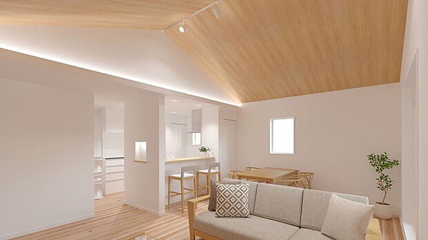 【建物完成イメージパース LDK:1号棟】
WICやFC、パントリーなど収納豊富なプランニング。部屋全体を広くキレイに保つことができます。