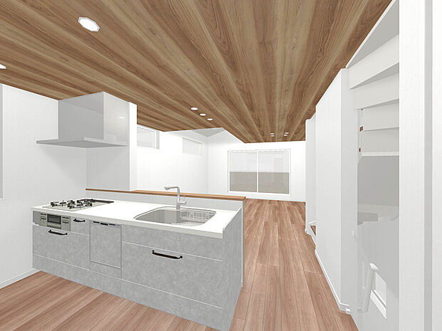 【【建物完成イメージパース LDK:A号棟】】各棟18帖超のLDK。開放的な空間で過ごすことが出来ます。
3面採光のプランニングで陽光が差し込みやすく、明るく暖かな空間にしてくれます。