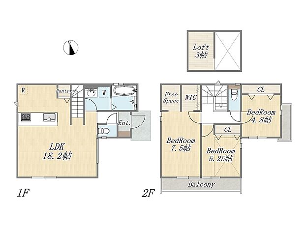 【【参考プラン：2号地】】Plan：3LDK+WIC+Pantry+Loft｜建物参考価格：2003万円