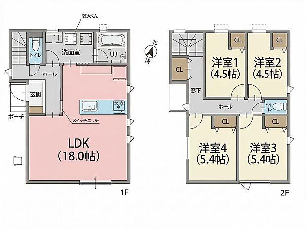【4LDK】水回りをまとめた家事楽動線です